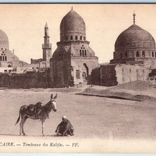 c1910s Cairo Egypt Tombs of the Kalifs Postcard Mosque Minaret Donkey Selecta picture