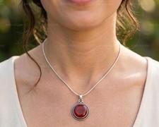 Red Carnelian Round Gemstone 925 Sterling Silver Handmade Women Pendant Gift Her picture