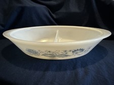 Glasbake Blue Onion, 12x8.5x2” Oval Divided Casserole Dish Made in USA picture