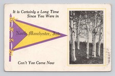 Postcard North Manchester, Indiana IN Pennant Flag ~ 1913 picture