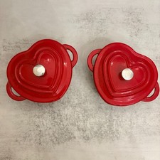 Crofton Red Heart Shaped Cast Iron Mini Dutch Ovens w/ Lids Set of 2 picture