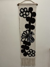 Vintage Mexican Yarn Art Tapestry Wall Hanging Mid Century Folk Art Bird 1970s picture