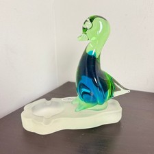 Vintage Murano Art Glass Bird Ashtray Sommerso Blue Green Frosted Glass RARE picture