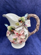 BOTANICAL COLLECTION BY CORNER RUBY STUNNING 3DPITCHER WITH FLOWERS & BIRDS picture