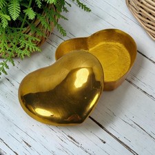 VTG Solid Brass Warm Gold Puffy Heart Lidded Trinket Jewelry Box Korea 4.25
