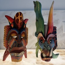 Pair of Boruca Masks Costa Rica Indigenous Tribal Warrior Masks Birds  picture