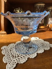 VTG Ice Blue GAZEBO Elegant Depression Glass Candy Dish Paden Glass Co #444 1930 picture
