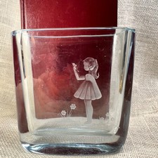 Vintage Strombergshyttan Sweden Ice Blue Crystal Vase Etched Girl Signed MCM picture
