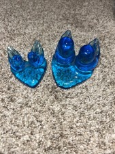 Signed Leo Ward Double Bluebird of Happiness Heart Paperweight Cobalt Glass picture