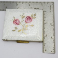 Guilloche Roses Painted Enamel Compact Vintage picture