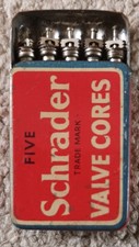 Vintage Schrader Valve Cores x5 Original Tin 1950s Garage Motoring Memorabilia picture