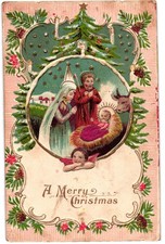 Vtg 1907 Merry Christmas Nativity Holy Family Embrossed Postcard Used KY picture