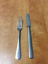 Vintage Silco Stainless Flatware U.S.N. Navy Mess Hall Dinner Fork & Knife picture