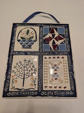 J. Duban Pottery Folk Art Hand Painted Quilt Tile Wall Plaque 90's Cottage Texas picture