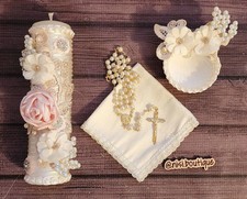 Beautiful 4 Pcs Baptism Candle Set Ivory Pink Baptism Set, Baptism Candle Set picture