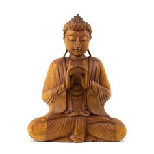 Wooden Sitting Buddha Statue Uttarabodhi Mudra Handcrafted Home Decor Meditating picture