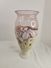 Lenox Purple PIERCED IRIS VASE Porcelain Glass Amethyst Insert  9
