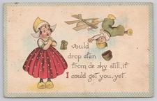 1910s Antique Dutch Boy Falling Airplane Postcard Series S.203 Sprakers NY picture