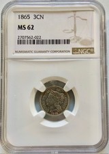 1865 Civil War Era Three Cent Nickel 3CN NGC MS62 - Exceptional Coin picture