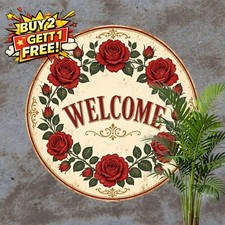 Welcome Easter Bunny Round Metal Sign Spring Holiday Decor Plaque 8x8 picture