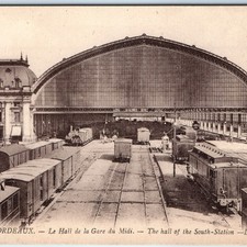 c1910s Bordeaux France Gare du Midi Postcard Railway Train Station Hall LL picture