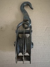Antique Cast Iron Pulley Double Block & Tackle with Swivel Clevis Hook Barn Farm picture