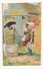 Antique Domestic Sewing Machine Trade Card Girl at Well with Crow c.1880s picture