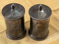 Vtg PM Italy Silver Plate Salt Shaker & Pepper Mill Grinder Set Patina, Working picture