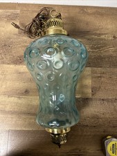 Vintage Blue Hanging Plug-In- Swag Lamp, Ceiling Light On Chain ~22” ( READ) picture