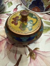 Antique Cloisonné Decorative Gold Enamel Miniature Lidded Ginger Jar 3”X 3” picture
