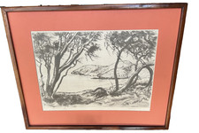 VINTAGE HUC LUQUIENS PRINT 'HANAUMA BAY' SOLID KOA FRAME 23