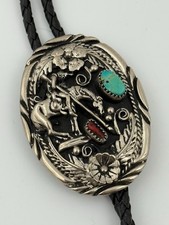 Vintage Bolo Tie Western Cowboy Southwest SSI Bolo Tie End of Trail Silver Tone picture