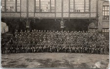 WWI Era RPPC Large Military Soldier Group Factory Courtyard Real Photo Postcard picture