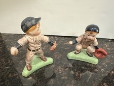 VTG LeftonLike Baseball Boy Figurine Pitcher Catcher Ceramic Limited Ed Set of 2 picture