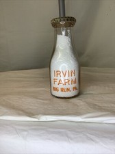 Antique Irvin Farm Golden Guernsey Raw Milk Bottle W/cap Ph# 18-R5 Pint PA picture