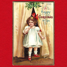 Vtg Clapsaddle Christmas Little Girl Bartholomay Brewery Ad A/S Emb PC c1908 picture