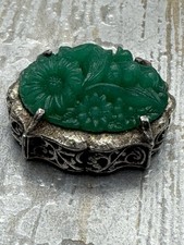 Tortolani Mid Century Pillbox With Carved Glass Floral Embellishment  picture