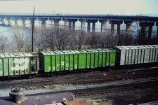 35mm Slide Locomotive Train Burlington Northern Box Cars Railroad Slide 1987 picture
