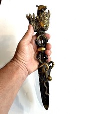 Antique Fine Quality Tibet Buddhist Bronze PHURBA Ritual Ceremonial Dagger Nepal picture