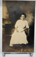 Vtg c.1900's RPPC Women Sitting On Bench In Dress Lizzie Hinkle Peters Postcard picture