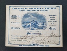 1865 antique SHIPWRECKED FISHERMEN & MARINERS’ SOCIETY benevolent MEMBER TICKET picture