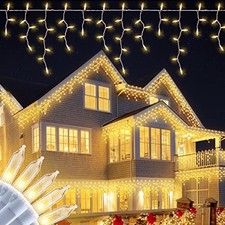 200 Christmas Icicle Lights, Warm White 23 FT Long White Wire picture