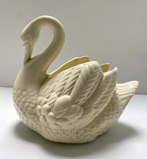 VINTAGE Holland Mold White Ceramic Swan Planter 1983 Signed Marge Glossy 3D￼ picture