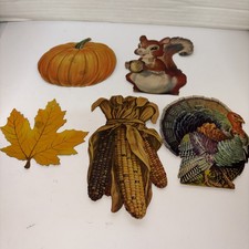Vintage Autumn Fall Die Cut Cutouts Dennison Turkey Pumpkin Leaf Squirrel Corn picture