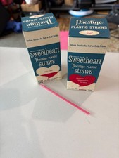 Two Vintage Boxes of Sweetheart Prestige Plastic Straws  Red picture