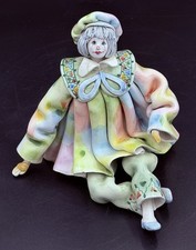 Vintage Gumps Italy Porcelain Pierrot Clown Figurine Signed Pastel Harlequin 6” picture