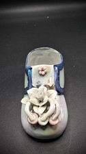 Vintage Iridescent Porcelain Shoe Figurine Applied Flowers Japan 4.5 inch picture