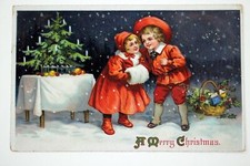 c.1911 Children Playing Christmas Tree w/Holly Embossed Postcard Tucson, AZ #83 picture