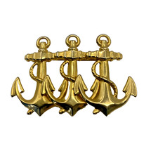 Gold Tone Metal Triple Anchor Nautical Lapel Pin Brooch 3 Anchors Badge picture
