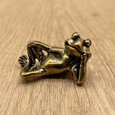 Brass Relaxing Frog Figurine Mini Animal Statue Desk Decor Paperweight picture